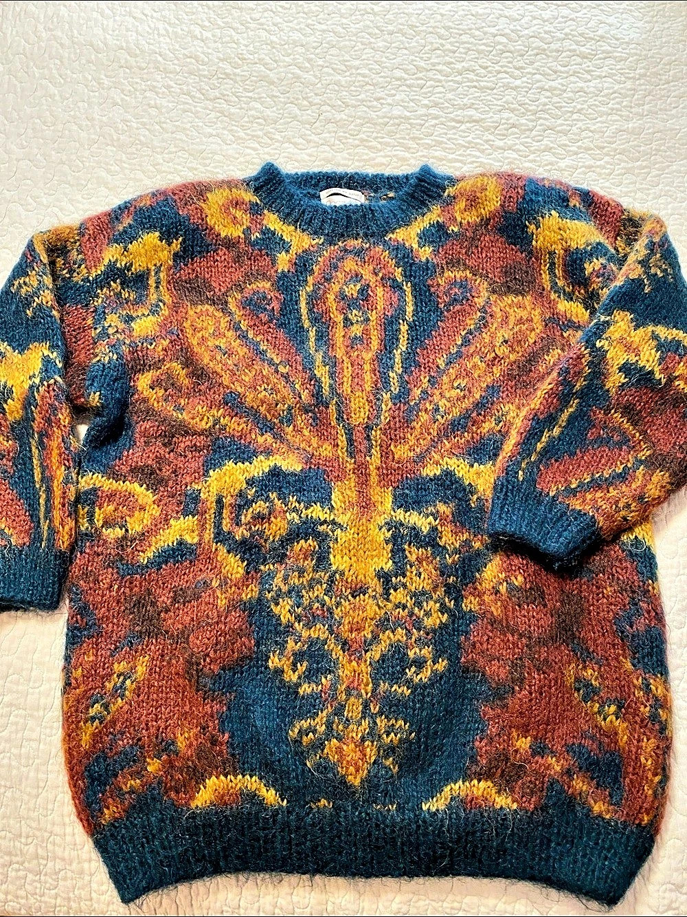 Vintage Rosanna Paisley Mohair Sweater in Blue & Red Size Medium